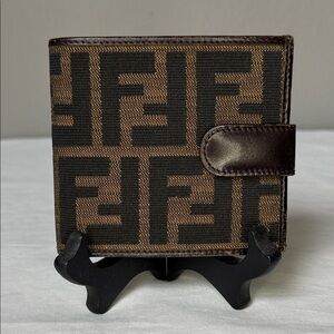 Fendi Zucca Monogram Bifold Wallet w/ Snap Closure Vintage